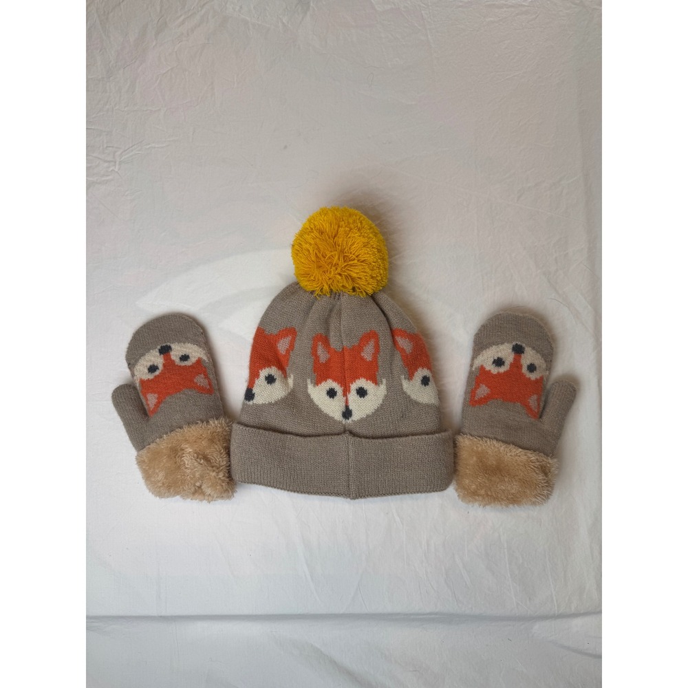 Powder Hat and Mitten Set Kids One Size Fox Woodland Cozy Sherpa lined